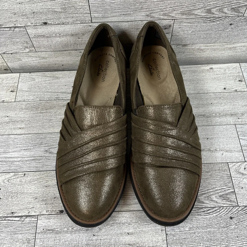 Clarks‎ Sharon Villa Bronze Leather Wedge Loafer  Shoes Women Size 6M